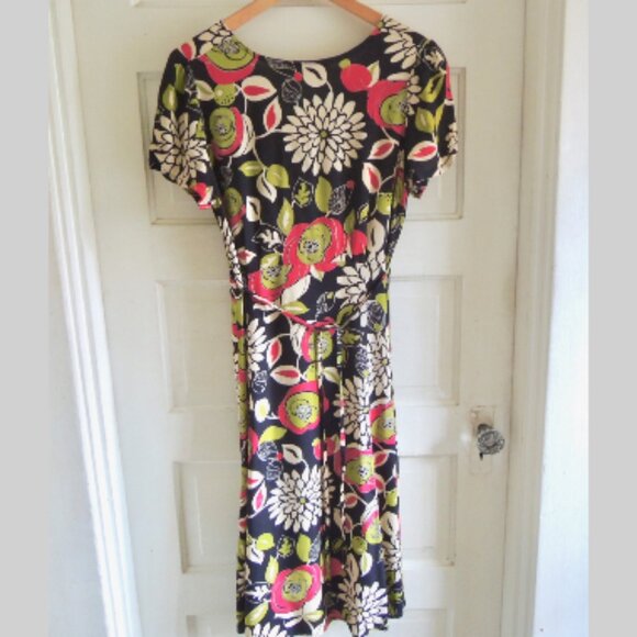 Pink Wheels Black & Pink Floral Abagail Retro 30s 40s Dress S - Picture 9 of 12